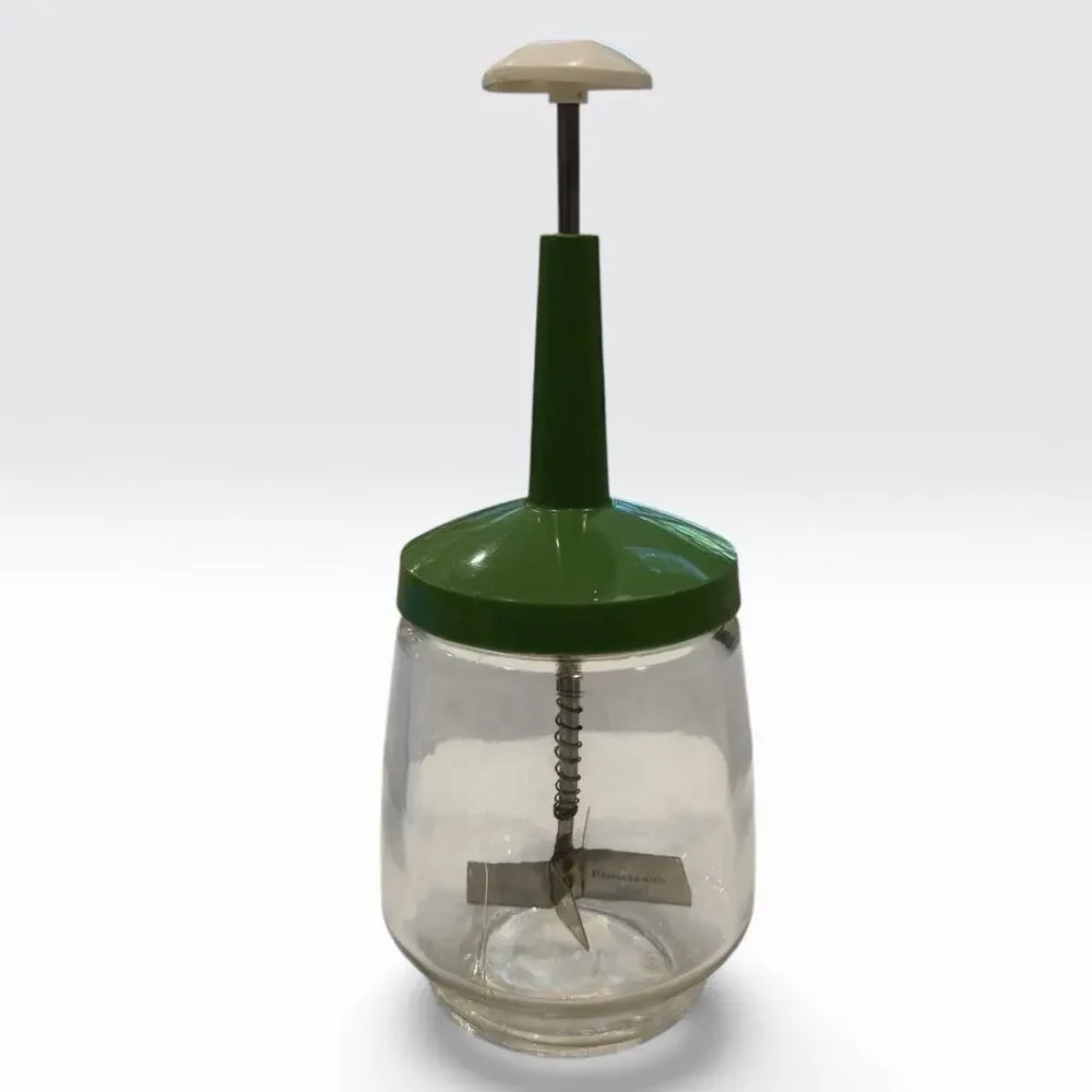 Federal Housewares Glass Nut Food Chopper Avocado Green Metal Blade Vintage MCM